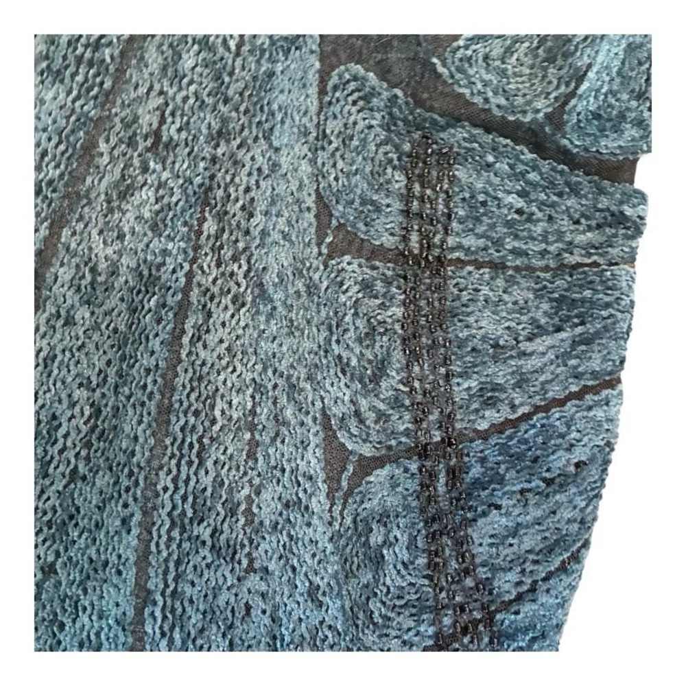 Chicos Size 2 Brushed Velvet Lace Boho Open Jacket Shirt Blue Long Sleeve - Picture 6 of 8